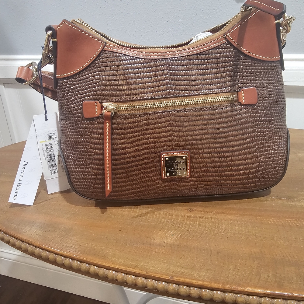 Dooney & Bourke Women's Embossed  Lizard  brown and carmel Hobo Shoulder